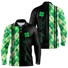 Load image into Gallery viewer, Black and Green Argyle Clover pattern Men Bowling Shirts Custom St patrick Day Bowling Team Jersey NQS9639