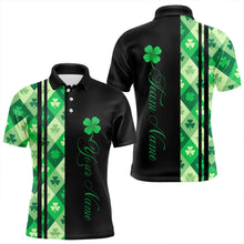 Load image into Gallery viewer, Black and Green Argyle Clover pattern Men Bowling Shirts Custom St patrick Day Bowling Team Jersey NQS9639