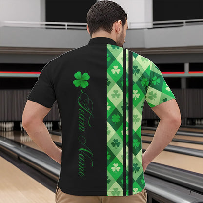 Black and Green Argyle Clover pattern Men Bowling Shirts Custom St patrick Day Bowling Team Jersey NQS9639