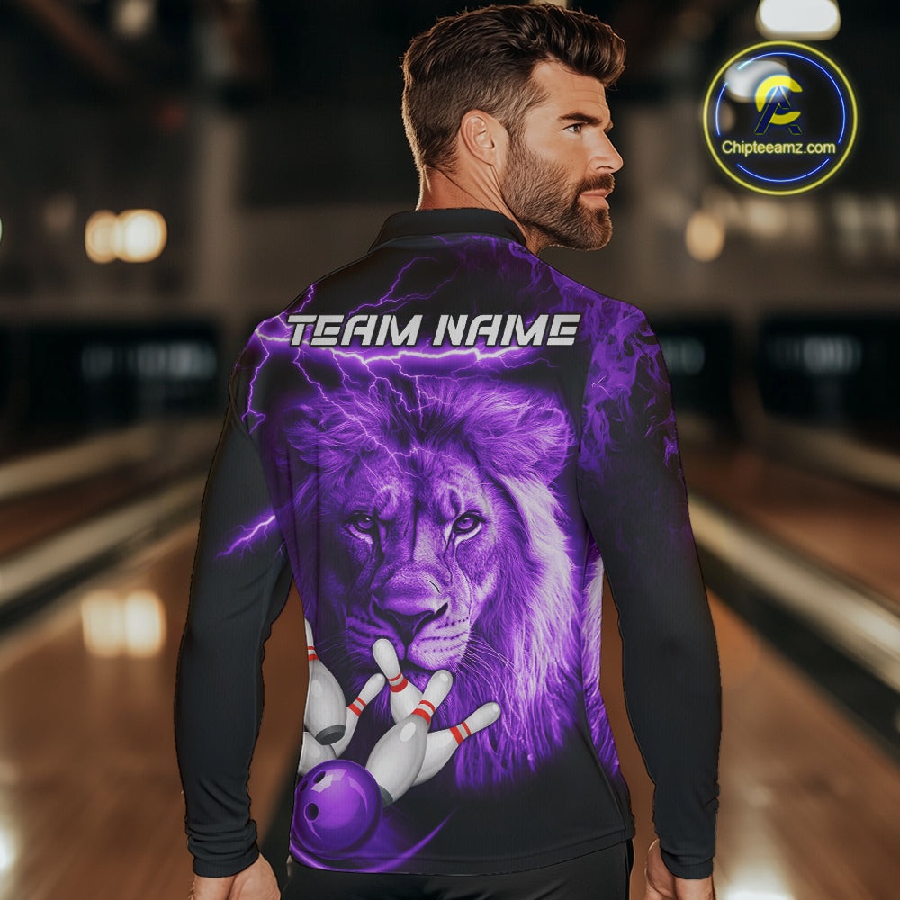 Personalized Purple Lightning Thunder Storm Lion Bowling Shirts For Men Custom Bowling Team Jerseys NQS9839