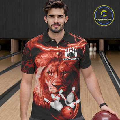Personalized Red Lightning Thunder Storm Lion Bowling Shirts For Men Custom Bowling Team Jerseys NQS9840