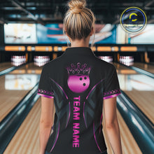 Load image into Gallery viewer, Black and Pink crown Bowling ball Polo, Quarter Zip Shirts for Women Custom Bowling Team jerseys NQS10074