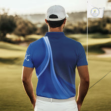 Load image into Gallery viewer, Mens golf polo shirts custom name Blue golf shirt, tournament golf tops for mens, golf gift NQS10223