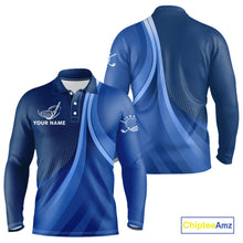Load image into Gallery viewer, Mens golf polo shirts custom name Blue golf shirt, tournament golf tops for mens, golf gift NQS10223