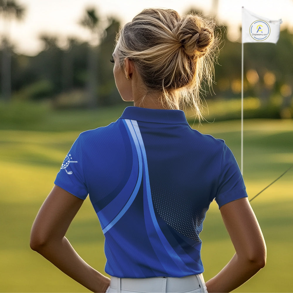 Womens golf polo shirts custom name Blue golf shirt, tournament golf tops for ladies NQS10223