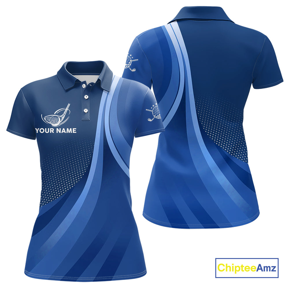 Womens golf polo shirts custom name Blue golf shirt, tournament golf tops for ladies NQS10223