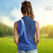 Load image into Gallery viewer, Women sleeveless polo shirt custom name Blue golf shirt, sleeveless golf tops for ladies NQS10223