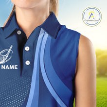 Load image into Gallery viewer, Women sleeveless polo shirt custom name Blue golf shirt, sleeveless golf tops for ladies NQS10223