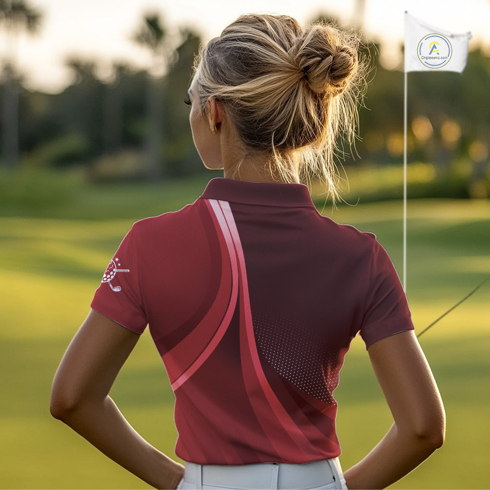 Womens golf polo shirts custom name Red golf shirt, tournament golf tops for ladies NQS10224