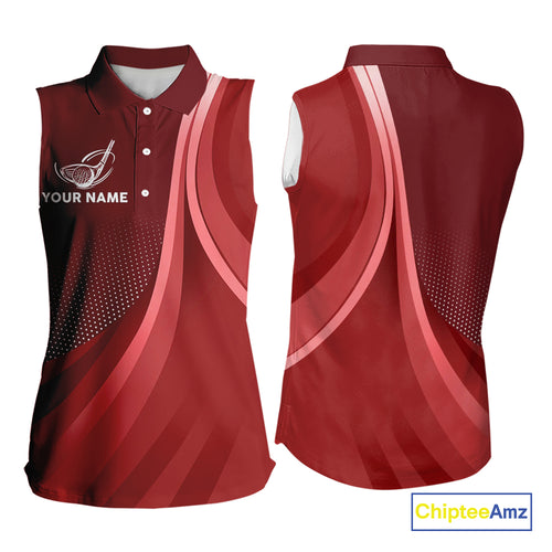 Women sleeveless polo shirt custom name Red golf shirt, sleeveless golf tops for ladies NQS10224