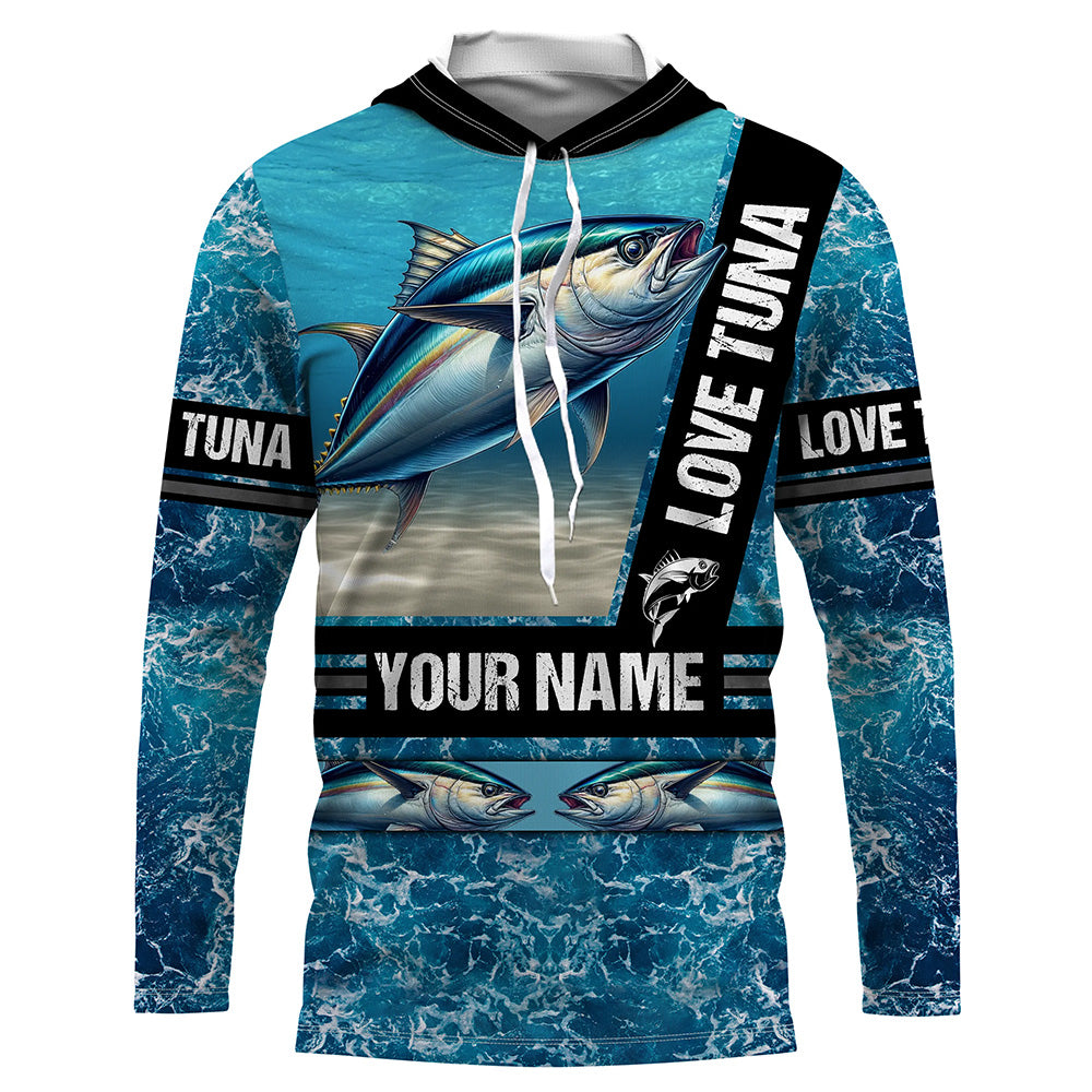 Tuna Fishing blue ocean camo customize name Tuna long sleeves shirt fishing shirts NQS688