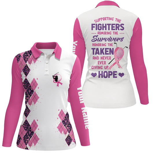 Pink leopard argyle white Womens golf polo shirts custom Golf Breast Cancer Awareness ladies golf tops NQS6083