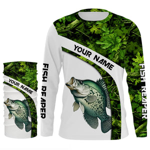 Crappie fishing Green Camo UV protection Customize name long sleeves fishing shirts, gift for fisherman NQS802