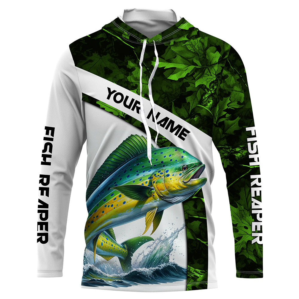 Mahi mahi ( Dorado) fishing Green Camo Customize name UV protection long sleeves fishing shirts NQS803