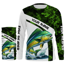 Load image into Gallery viewer, Mahi mahi ( Dorado) fishing Green Camo Customize name UV protection long sleeves fishing shirts NQS803