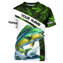 Load image into Gallery viewer, Mahi mahi ( Dorado) fishing Green Camo Customize name UV protection long sleeves fishing shirts NQS803