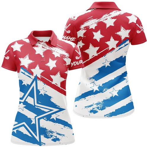 Red White and Blue American flag Women golf polo shirts custom patriotic women's golf apparel NQS8633