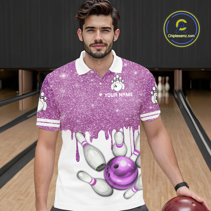 Pink glitter Bowling Shirts For Men Custom team bowling jerseys, Personalized bowling uniform NQS10813