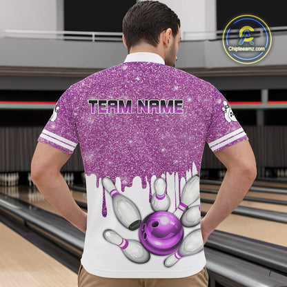 Pink glitter Bowling Shirts For Men Custom team bowling jerseys, Personalized bowling uniform NQS10813