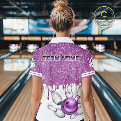 Pink glitter Bowling Shirts For Women Custom team bowling jerseys, Personalized bowling uniform NQS10813