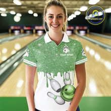Load image into Gallery viewer, Green glitter Bowling Shirts For Women Custom team bowling jerseys, Personalized bowling uniform NQS10814