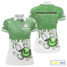 Load image into Gallery viewer, Green glitter Bowling Shirts For Women Custom team bowling jerseys, Personalized bowling uniform NQS10814