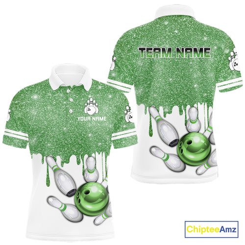 Green glitter Bowling Shirts For Men Custom team bowling jerseys, Personalized bowling uniform NQS10814