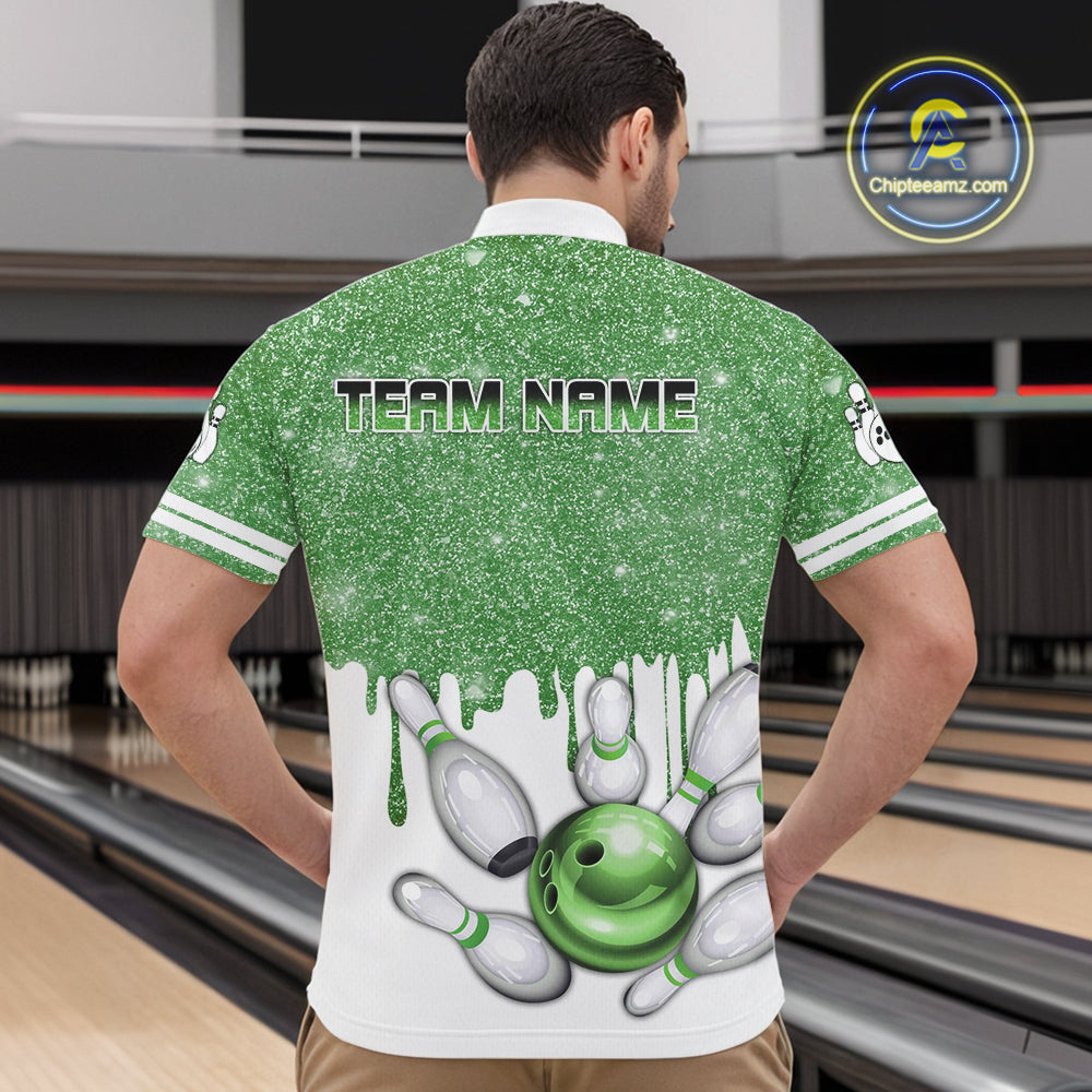 Green glitter Bowling Shirts For Men Custom team bowling jerseys, Personalized bowling uniform NQS10814