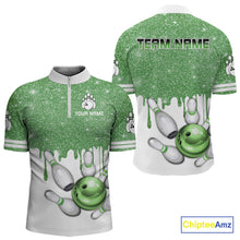 Load image into Gallery viewer, Green glitter Bowling Shirts For Men Custom team bowling jerseys, Personalized bowling uniform NQS10814
