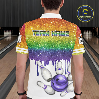 Rainbow glitter Bowling Shirts For Men Custom team bowling jerseys, Personalized bowling uniform NQS10815