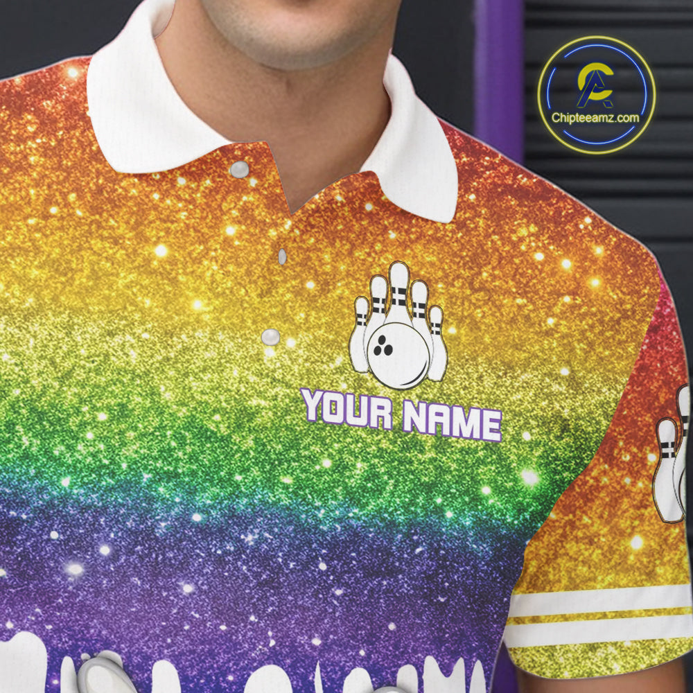 Rainbow glitter Bowling Shirts For Men Custom team bowling jerseys, Personalized bowling uniform NQS10815