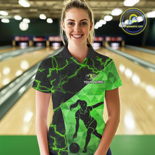 Load image into Gallery viewer, Green Thunder Lightning Bowling Polo, Quarter Zip Shirts For Women Custom Team Bowling Outfit NQS10821