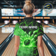 Load image into Gallery viewer, Green Thunder Lightning Bowling Polo, Quarter Zip Shirts For Women Custom Team Bowling Outfit NQS10821