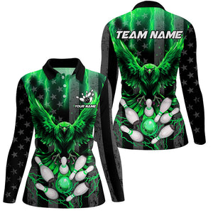 Black American flag Women bowling shirts Custom Green lightning thunder Eagle Bowling Team Jerseys NQS8882