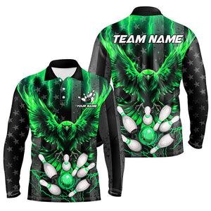 Black American flag Mens bowling shirts Custom Green lightning thunder Eagle Bowling Team Jerseys NQS8882