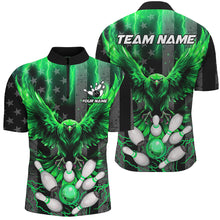 Load image into Gallery viewer, Black American flag Mens bowling shirts Custom Green lightning thunder Eagle Bowling Team Jerseys NQS8882