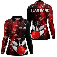 Load image into Gallery viewer, Red and Black Snowflake Christmas Bowling Shirts For Women Custom Bowling Team Jerseys Bowlers Outfit NQS8886