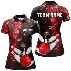 Red and Black Snowflake Christmas Bowling Shirts For Women Custom Bowling Team Jerseys Bowlers Outfit NQS8886