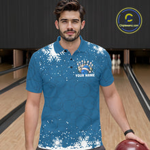 Load image into Gallery viewer, Blue Christmas Bowling snowflake Men's Bowling Polo, Quarter Zip shirts Custom Xmas Bowling Outfits NQS10995