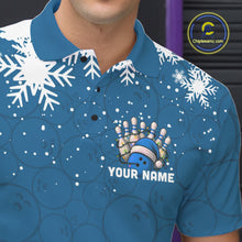 Load image into Gallery viewer, Blue Christmas Bowling snowflake Men's Bowling Polo, Quarter Zip shirts Custom Xmas Bowling Outfits NQS10995