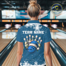 Load image into Gallery viewer, Blue Christmas Bowling snowflake Women's Bowling Polo, Quarter Zip shirts Custom Xmas Bowling Outfits NQS10995