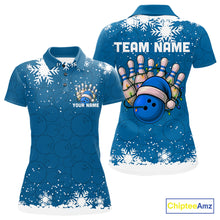 Load image into Gallery viewer, Blue Christmas Bowling snowflake Women's Bowling Polo, Quarter Zip shirts Custom Xmas Bowling Outfits NQS10995