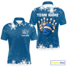 Load image into Gallery viewer, Blue Christmas Bowling snowflake Men's Bowling Polo, Quarter Zip shirts Custom Xmas Bowling Outfits NQS10995