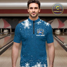 Load image into Gallery viewer, Blue Christmas Bowling snowflake Men's Bowling Polo, Quarter Zip shirts Custom Xmas Bowling Outfits NQS10995