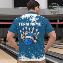 Load image into Gallery viewer, Blue Christmas Bowling snowflake Men's Bowling Polo, Quarter Zip shirts Custom Xmas Bowling Outfits NQS10995