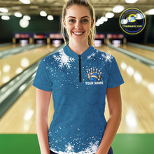 Load image into Gallery viewer, Blue Christmas Bowling snowflake Women's Bowling Polo, Quarter Zip shirts Custom Xmas Bowling Outfits NQS10995