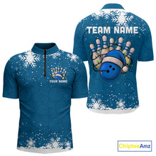 Load image into Gallery viewer, Blue Christmas Bowling snowflake Men's Bowling Polo, Quarter Zip shirts Custom Xmas Bowling Outfits NQS10995
