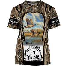 Load image into Gallery viewer, Mallard Duck hunting waterfowl camo hunting custom name 3D all over printed shirts NQSD51