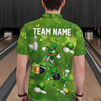 Funny Green shamrock Lucky Bowling Shirts for Men Custom St Patrick Day Team bowling jerseys NQS9325