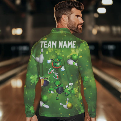 Funny Green shamrock Lucky Bowling Shirts for Men Custom St Patrick Day Team bowling jerseys NQS9325